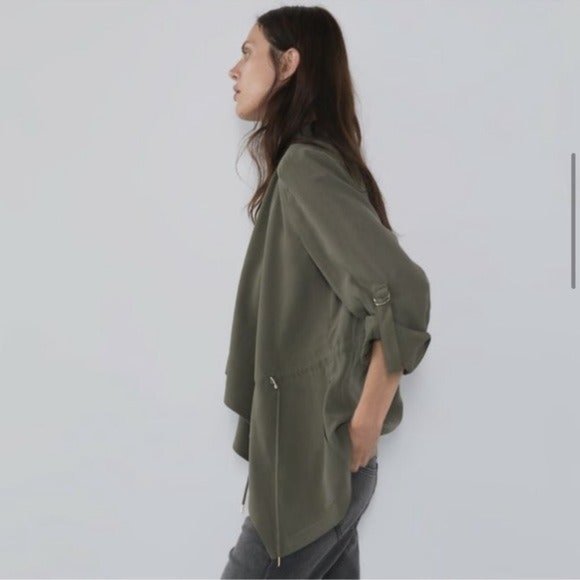 ZARA Blazer Beige oatmeal color, string tied SZ M - Picture 11 of 12